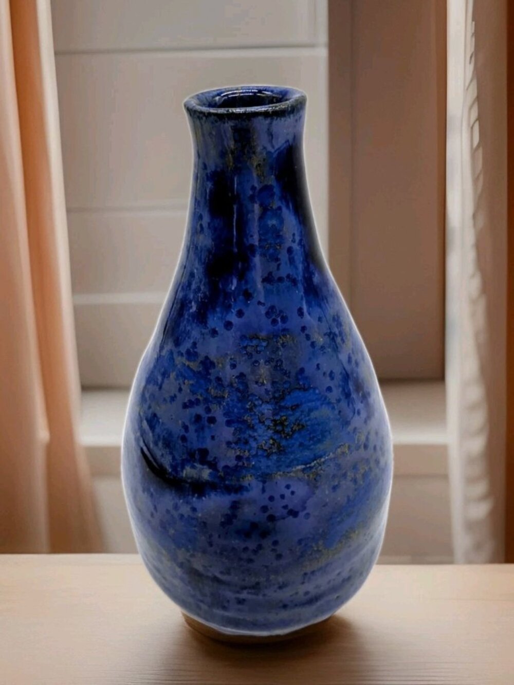 Art Pottery Blue Glazed 6" Vase Boho Artisan Signed Minimalist Contemporary